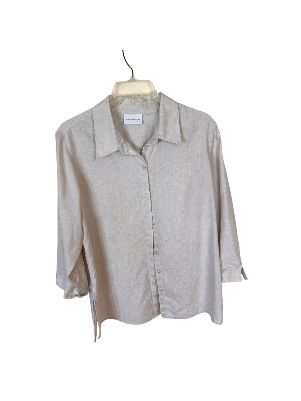 Liz Claiborne Womens Top Beige Button Up Shirt 3/4 Sleeves Lightweight Large